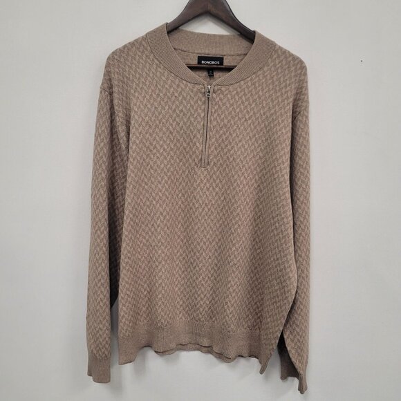 Bonobos Mens Slim Fit 1/4 Zip Herringbone Academia Sweater Size XXL Beige Herita - Picture 1 of 8